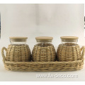 Wicker decorated glass jar with bamboo lid